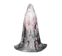 Paris Street Eiffel Tower Pink Floral Hooded Cape For Teenagers Witch Vampire Cosplay Party Halloween Christmas Printed Long Cloak