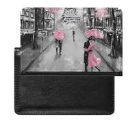 Paris Street Eiffel Tower Pink Floral Passport Holder PU Leather Slim Passport Cover with Card Slots Travel Document Holder Cover