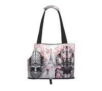 Paris Street Eiffel Tower Pink Floral Patterned pet shoulder bag 26 * 34cm lightweight breathable travel pet bag weekend pet travel set