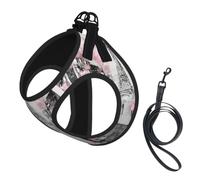 Paris Street Eiffel Tower Pink Floral Pet Leash Vest For Small Dogs Cats Reflective Adjustable Soft Outdoor Walking Hiking Training