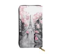 Paris Street Eiffel Tower Pink Floral Print Leather Long Clutch Wallet – Fashion Personalized Wallet, Multiple Card Slots and Coin Pocket, Black, One Size