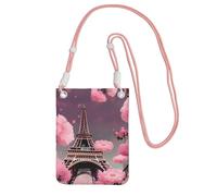Paris Street Eiffel Tower Pink Floral Print Sling Bag For Men Women, Casual Mini Phone Purses, Anti-Theft Phone Bag, For Hiking Travel, Pink, One Size