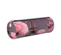 Paris Street Eiffel Tower Pink Floral Print Women Men Pencil Case Cylindrical Lightweight Pen Pouch Office Stationery Organizer