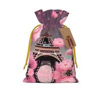 Paris Street Eiffel Tower Red Floral Print Drawstring Gift Bags,For Holiday Season,Birthdays,Anniversaries And Any Special Occasion