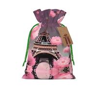 Paris Street Eiffel Tower Red Floral Print Drawstring Gift Bags,For Holiday Season,Birthdays,Anniversaries And Any Special Occasion