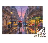 Paris Street Jigsaw Puzzles 1000 Pieces Recycled Material Eiffel Tower Puzzles for Elderly Relieve Senile Dementia Fun Family Game Activity Home 52x38cm/1000pcs