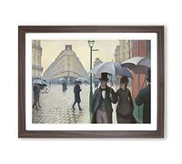 Paris Street On A Rainy Day By Gustave Caillebotte Classic Painting Framed Wall Art Print, Ready to Hang Picture for Living Room Bedroom Home Office Décor, Walnut A4 (34 x 25 cm)