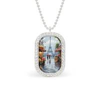 Paris Street Painting Brilliant White Diamond Necklaces Jewelry Square Dainty Pendant Necklace Gift for Women