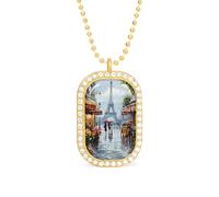 Paris Street Painting Brilliant White Diamond Necklaces Jewelry Square Dainty Pendant Necklace Gift for Women