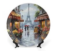 Paris Street Painting Printed Ceramic Decorative Plate Chinese Style Bone Dish with Stand China Art Porcelain Plates