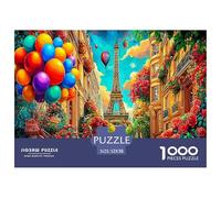Paris Street Scene 1000 Pc Puzzle for Wall Decor - Eiffel Tower with Balloons Inch Suitable for Decompression And Wall Decor for Adults52x38cm/1000pcs