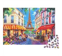 Paris Street Scene 1000 Piece Thick Cardboard Jigsaw Puzzle for Kids, Mind Relaxation Puzzle, Office Break Puzzle, Puzzle for Family Fun 38x26cm/1000pcs