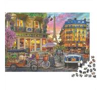 Paris Street Scene 1000 Pieces Jigsaw Puzzle for Adults, Non-Reflective Paper, Paris Street at Night, Educational Brain Teaser, Family Activity, Boosts Fine Motor Skills for All 70x50cm/1000pcs