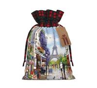 Paris Street Scene Eiffel Tower Christmas New Year Candy Gift Bags S Size Drawstring Bags for Kids Xmas Holiday Xmas Eve Presents