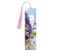 Paris Street Scene Eiffel Tower Print 5pcs Wooden Bookmarks with Tassels, Reading Page Markers Book Marks, Gifts for Men Women