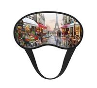 Paris Street Scene Eiffel Tower Print Blindfold Sleep Mask, 100% Block Light Eye Sleep Shade Cover Eye Masks with Adjustable Strap