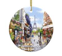 Paris Street Scene Eiffel Tower Print Ceramic Christmas Ornaments â€“ Perfect for Indoor & Outdoor Decor, Wall Mount, Holiday Decorations