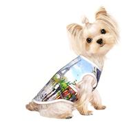 Paris Street Scene Eiffel Tower print Dog Clothes T Shirts for Small Dogs Breathable Puppy Kitten Dog Shirts for Pet Dogs Cats