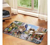 Paris Street Scene Eiffel Tower print PU Leather Feeding Mat for Dogs Cats Pet Food Mat Absorbent Non-Slip Rubber Bottom