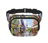 Paris Street Scene Eiffel Tower Print Unisex Square Double Layer Waist Bag Trendy Crossbody Fanny Pack Travel Workouts, Black, One Size