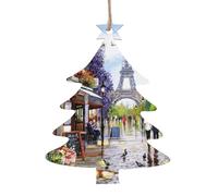 Paris Street Scene Eiffel Tower Printed Christmas Tree Shape Christmas Tree Pendants 2 Pcs, Lanyards Home Holiday Xmas New Year Party Decorations