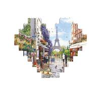 Paris Street Scene Eiffel Tower Printed Jigsaw Puzzle 10.8x12.8 CM, Heart-Shaped Puzzle Challenging Game for Adults, Fun Decorative Wall Decor
