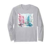 Paris Street Scene French Impressionist Café Eiffel Tower Long Sleeve T-Shirt