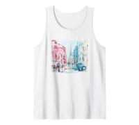 Paris Street Scene French Impressionist Café Eiffel Tower Tank Top