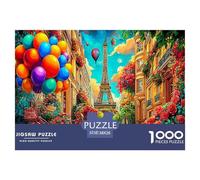 Paris Street Scene Great Gift Idea 1000 Piece Jigsaw Puzzle -Eiffel Tower with Balloons for Adults Men And Women Educational Game Challenge38x26cm/1000pcs