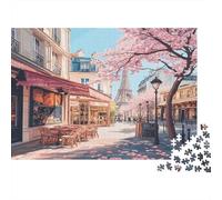 Paris Street Scene Sturdy Cardboard 1000 Piece Puzzle Bundle, Cherry Blossom Urban Style, Ideal Christmas 38x26cm/1000pcs