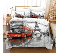 Paris Street Scene-watercolor Sketch Style 3D Printed Comforter Cover Set Duvet Cover Bedding Set for Kids Teens Boys Room Decor Microfiber Quilt Cover 3 Pcs with Pillow Case Hidden Zipper King（220x