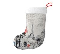 Paris Street Tower Painting Large Christmas Stocking 17.7", Xmas Gift Sock for Family, Hanging Stocking, Party Decor