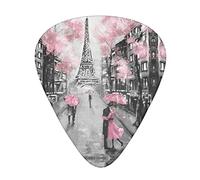 Paris Street Tower Pink Floral Advanced guitar pick 12 pieces Three thicknesses for bass, electric guitar, acoustic guitar bag