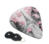 Paris Street Tower Pink Floral Guitar Plectrums, 6 Guitar Plectrums, Printed on both sides for Electric Guitar Bass Ukulele (0.46 mm 0.71 mm 0.96 mm)