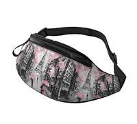 Paris Street Tower Pink Floral Waist Pack Fanny Packs for Men Women Waist Bag with Adjustable Strap for Running Travel Hiking Dog Walking Workout