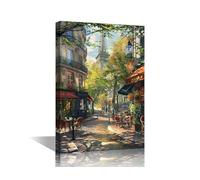 Paris Street with Eiffel Tower Pictures for Home Wall Decor Street Scene in Paris Paintings Giclee Artwork 1 Piece Canvas Prints for Living Room Decor Framed Ready to Hang - 12" Wx18 H