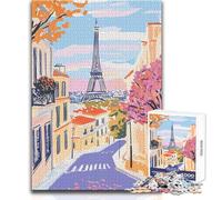 Paris Street with Eiffel Tower View Teenagers 1000 Pieces Puzzle Educational Reasoning Skill Game Ideal Thoughtful Gift for All Events Size 50x75cm