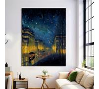 Paris Streets Pictures For Living Room | 60X80Cm Prints For Walls | Canvas Wall Art For Hallway Stairs | Room Decor | Unframed Posters | Navy Blue Artwork (Abstract Starry Sky)