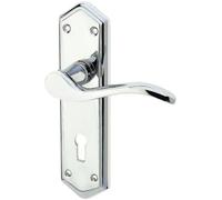 Paris Suite Door Handles on Plate 168mm from Ironmongery Hardware Online (Lock, Polished Chrome)