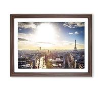 Paris Sunlight Skyline Modern Framed Print | A2 Walnut Framed Wall Art | Ready to Hang | Modern Cityscape Picture | Living Room Bedroom Lounge Office