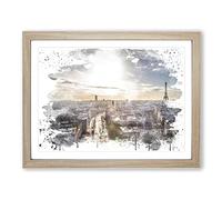Paris Sunlight Skyline V3 Modern Framed Print | A4 Oak Framed Wall Art | Ready to Hang | Modern Cityscape Picture | Living Room Bedroom Lounge Office