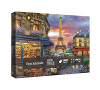 Paris Sunset Landscape Puzzle 1000 Piece for Adult, City Building and Shop Jigsaw Puzzle, Eiffel Tower Flower Car Scenic Puzzles
