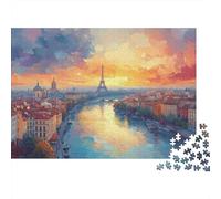 Paris Sunset Painting 1000pc Jigsaw Puzzle for Seniors Brain Teaser After-school Puzzle Activity Mind Relaxation Sturdy Paper 52x38cm/1000pcs