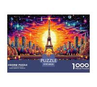 Paris Sunset Recycled Paper Jigsaw Puzzle 1000 Pc -Eiffel Tower Sunset Reflection Challenging Game Toys Gift for Home Wall Decoration38x26cm/1000pcs