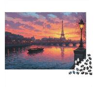 Paris Sunset River 1000 Piece Jigsaw Puzzles Eiffel Tower Sunset River Adults Aged 12 And Above Educational Games Home Decoration Challenge High Difficulty Birthday Gifts 70x50cm/1000pcs