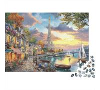 Paris Sunset River Scene 1000 Piece Jigsaw Puzzle for Women Eiffel Tower by River Scene Great Gift Idea | Fun Home Activity 38x26cm/1000pcs