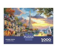 Paris Sunset River Scene Jigsaw Puzzles 1000 Pieces for Adults, 1000 Piece Eiffel Tower Jigsaw for Adult Challenging Puzzle Games 52x38cm/1000pcs