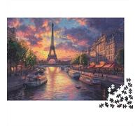 Paris Sunset River View 1000 Piece Extra-thick Cardboard Diy Jigsaw Puzzle Adults Kids 12 Years Up Fun Challenging Family Game Beautiful Decoration 70x50cm/1000pcs