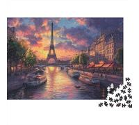 Paris Sunset River View 1000 Pieces Puzzle ForAdults Kids Beautiful View Seine Eiffel Sunset Decoration Puzzle Decompression Jigsaw for Men And Women Challenging Puzzles Jigsaw 38x26cm/1000pcs