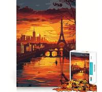 Paris Sunset Scenic View Hard Jigsaw Puzzle for Adults 1000 Pieces Think Toy Peaceful Fun Clean Cut Fine Art Piece (50x75cm)